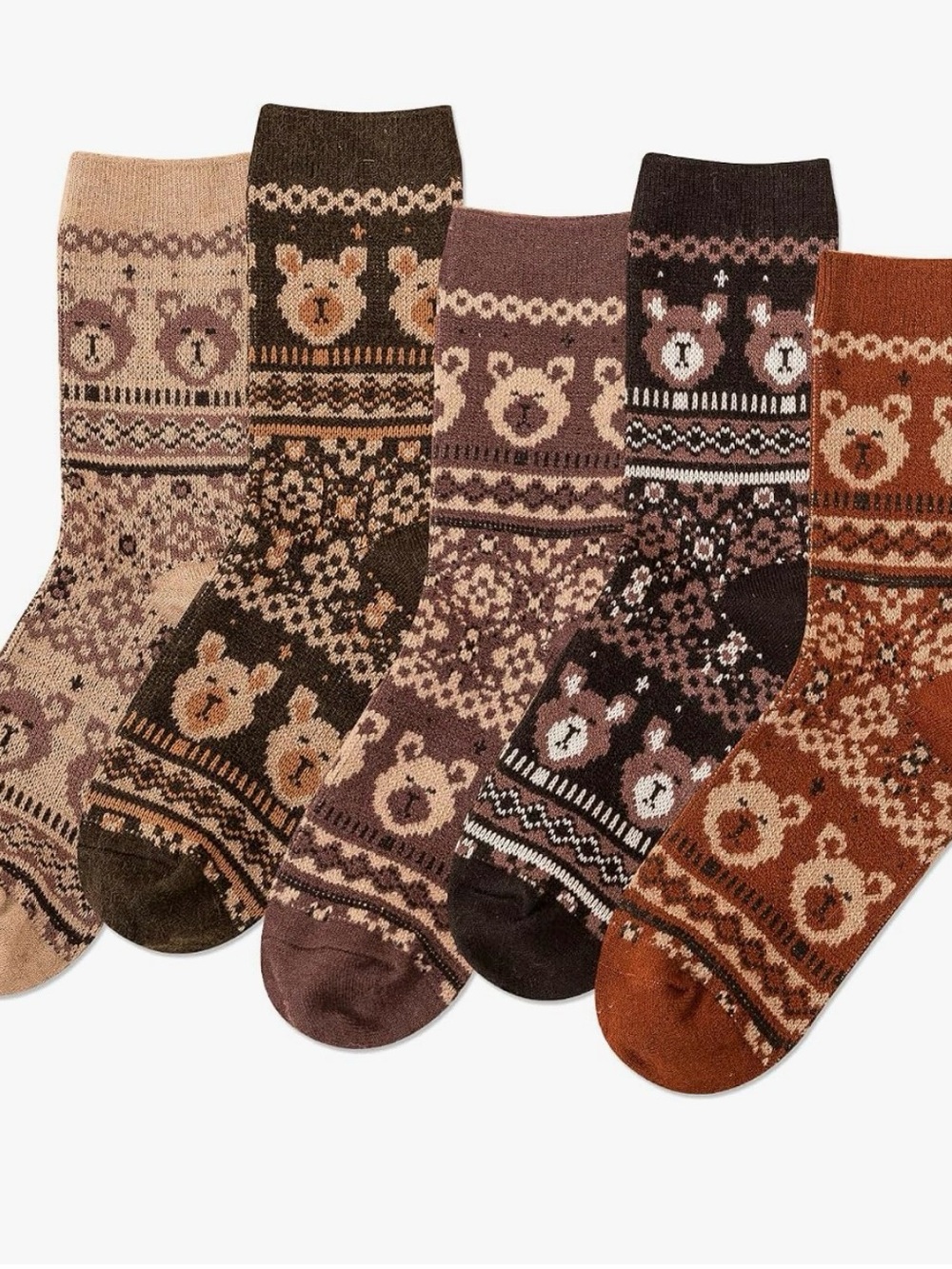 NEW 5Pairs Womens Pretty Vintage Wool Socks Unique Print Design